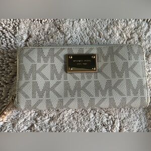 Michael Kors Beige and Taupe Logo Zip Wallet